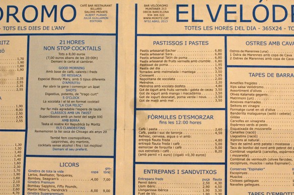 Velodromo Menu